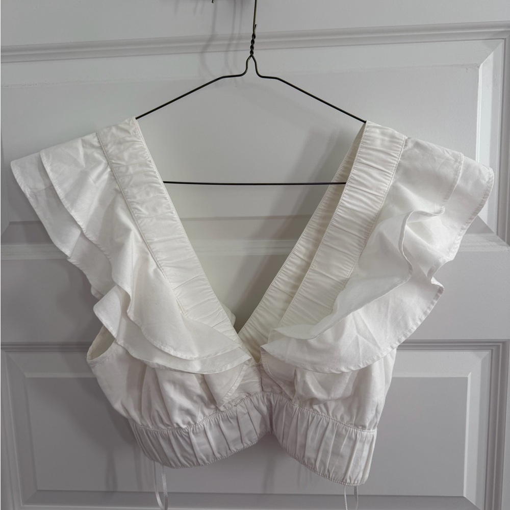 ABERCROMBIE, white ruffle crop top